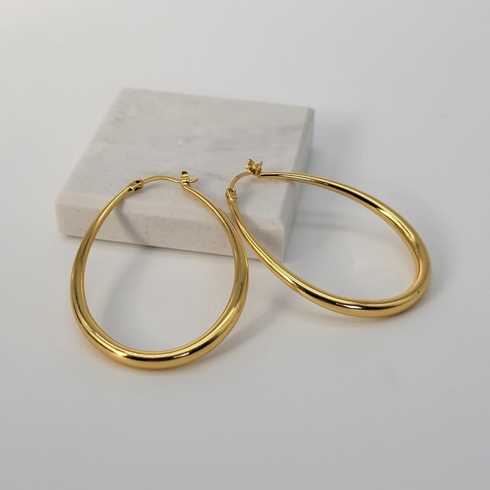 Oval Hoop Earrings 925 IBB CN Sterling Silver Gold Tone